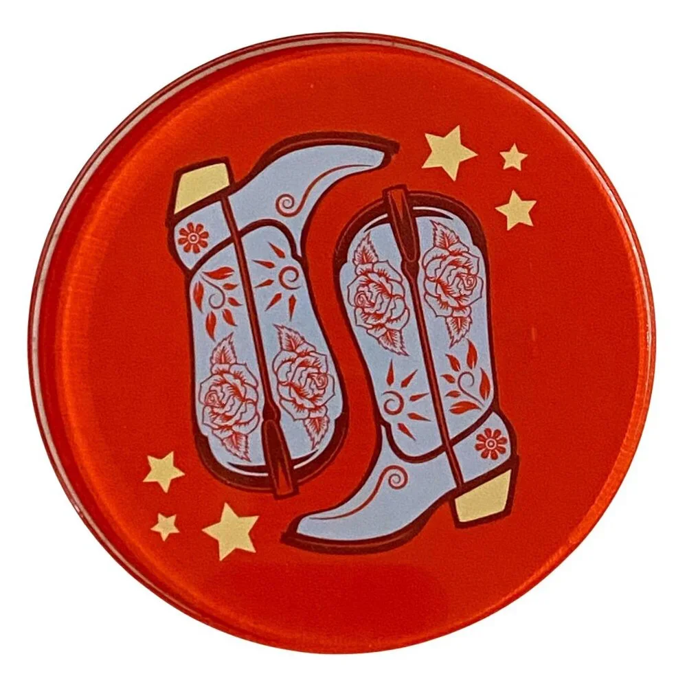 Western Cowboy Boot Coaster Set - Multicolor Round Drink Coasters
